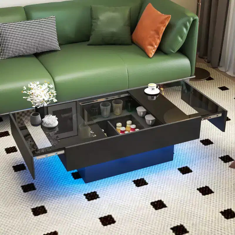 Table basse de rangement rectangulaire moderne de 100 cm avec plateau coulissant