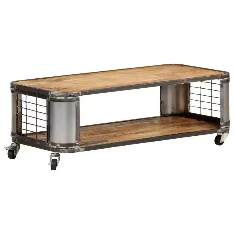 Table basse avec 4 roulettes, bois de manguier massif, 100 cm