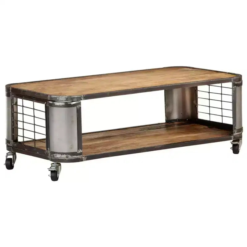 Table basse avec 4 roulettes, bois de manguier massif, 100 cm