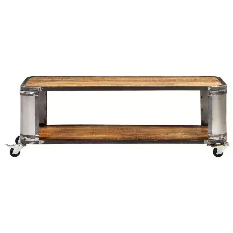 Table basse avec 4 roulettes, bois de manguier massif, 100 cm
