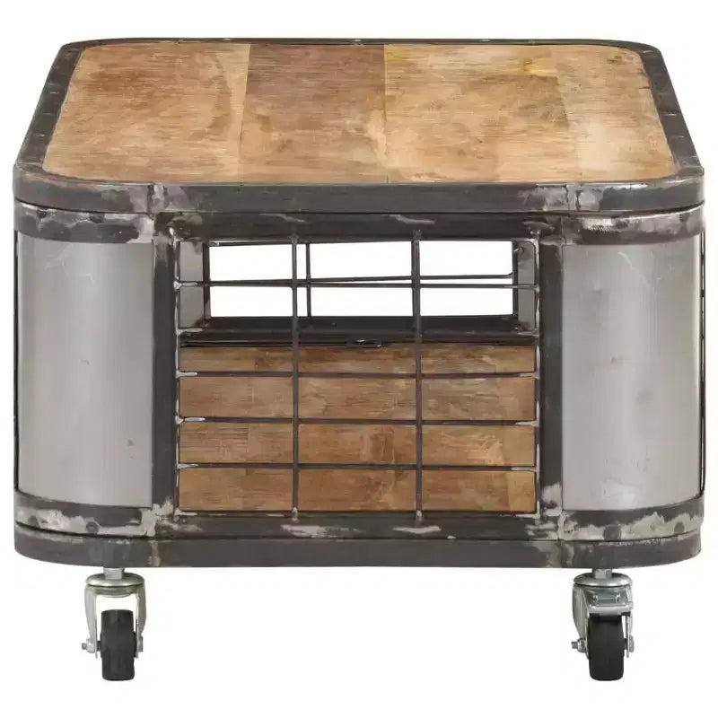 Table basse avec 4 roulettes, bois de manguier massif, 100 cm