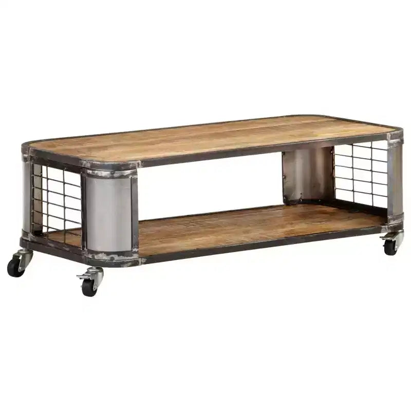 Table basse avec 4 roulettes, bois de manguier massif, 100 cm