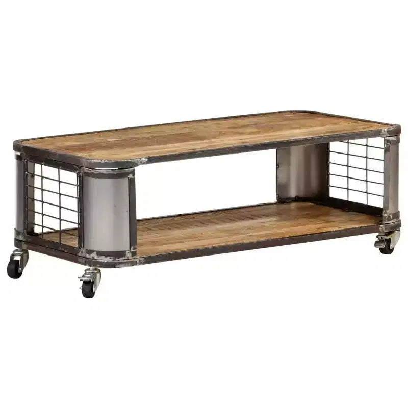 Table basse avec 4 roulettes, bois de manguier massif, 100 cm