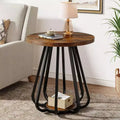 Petite table d'appoint ronde à 2 niveaux avec cadre en métal et étagère inférieure, table d'appoint pour petits espaces, salon, chambre à coucher, marron vintage et noir