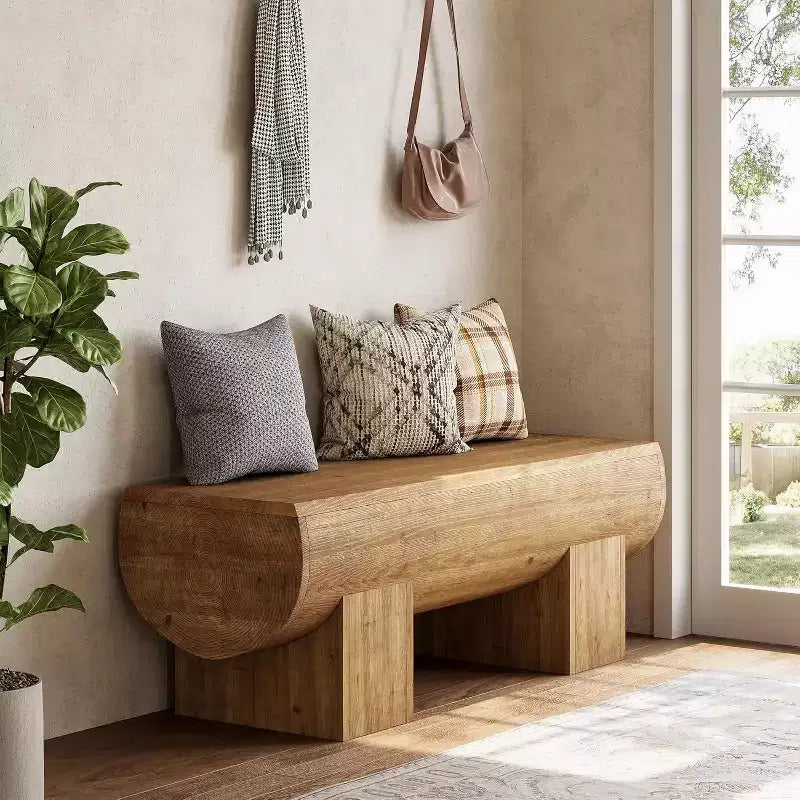 Banc d'entrée en bois massif de 119 cm, banc de bout de lit de style campagnard, banc d'entrée pour chambre, salon, couloir