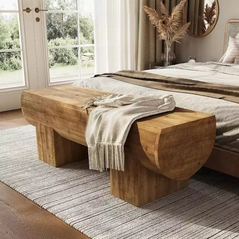 Banc d'entrée en bois massif de 119 cm, banc de bout de lit de style campagnard, banc d'entrée pour chambre, salon, couloir