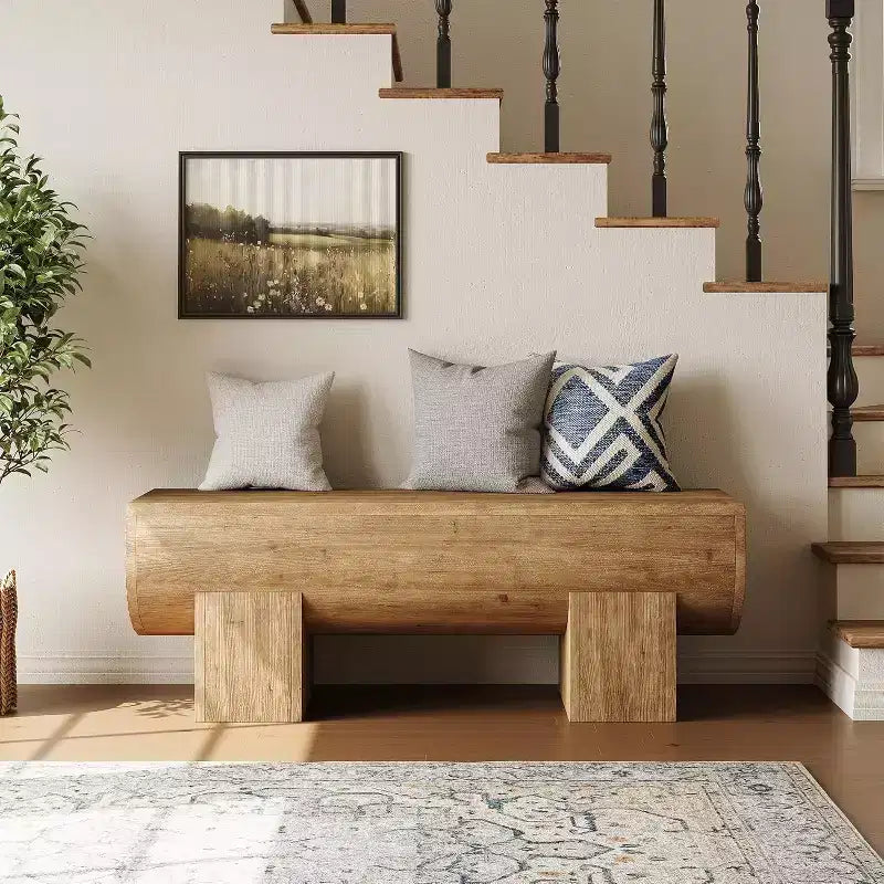 Banc d'entrée en bois massif de 119 cm, banc de bout de lit de style campagnard, banc d'entrée pour chambre, salon, couloir