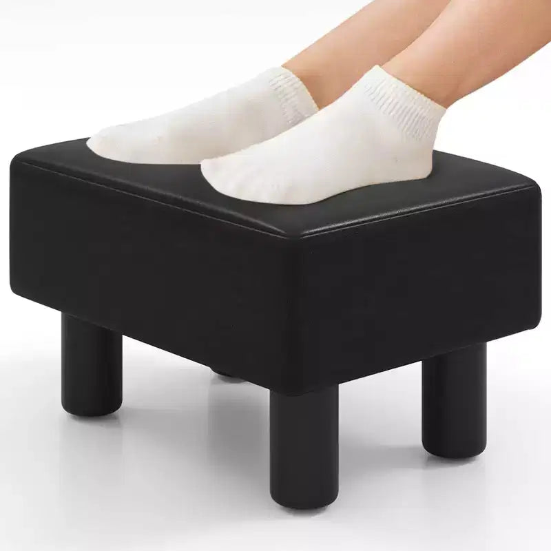 Repose-pieds ottoman rectangulaire en cuir synthétique, petit tabouret avec siège rembourré, blanc/noir/rouge