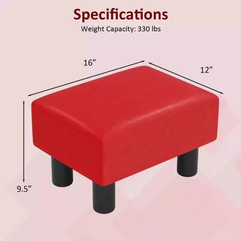 Repose-pieds ottoman rectangulaire en cuir synthétique, petit tabouret avec siège rembourré, blanc/noir/rouge