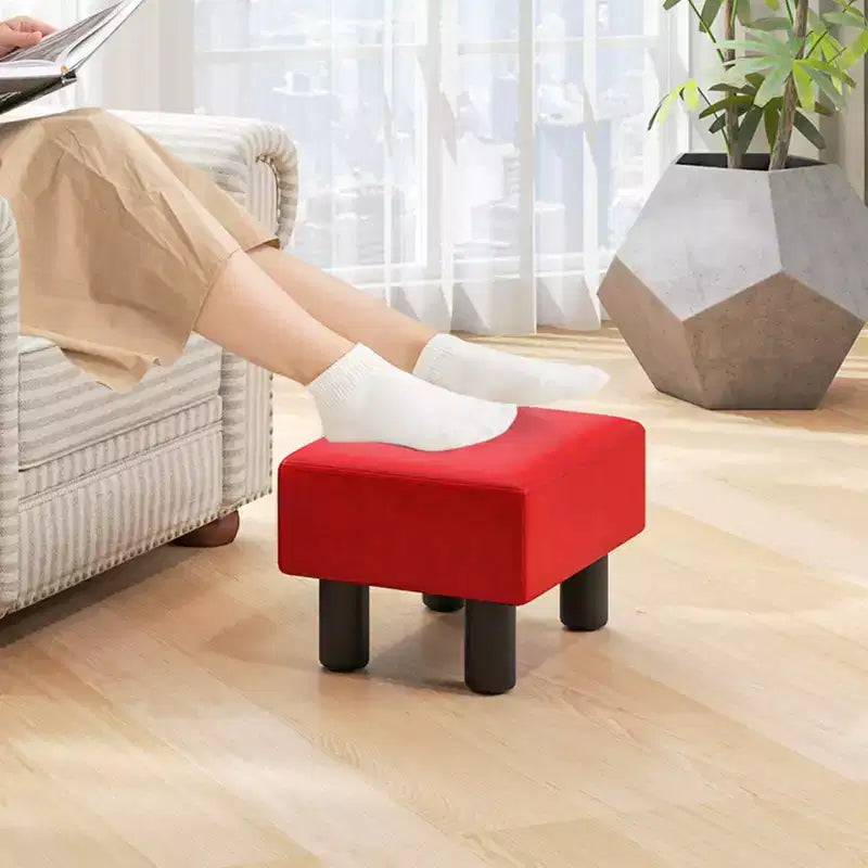 Repose-pieds ottoman rectangulaire en cuir synthétique, petit tabouret avec siège rembourré, blanc/noir/rouge