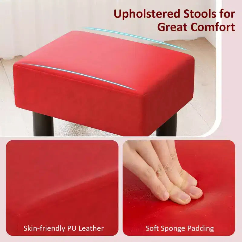 Repose-pieds ottoman rectangulaire en cuir synthétique, petit tabouret avec siège rembourré, blanc/noir/rouge
