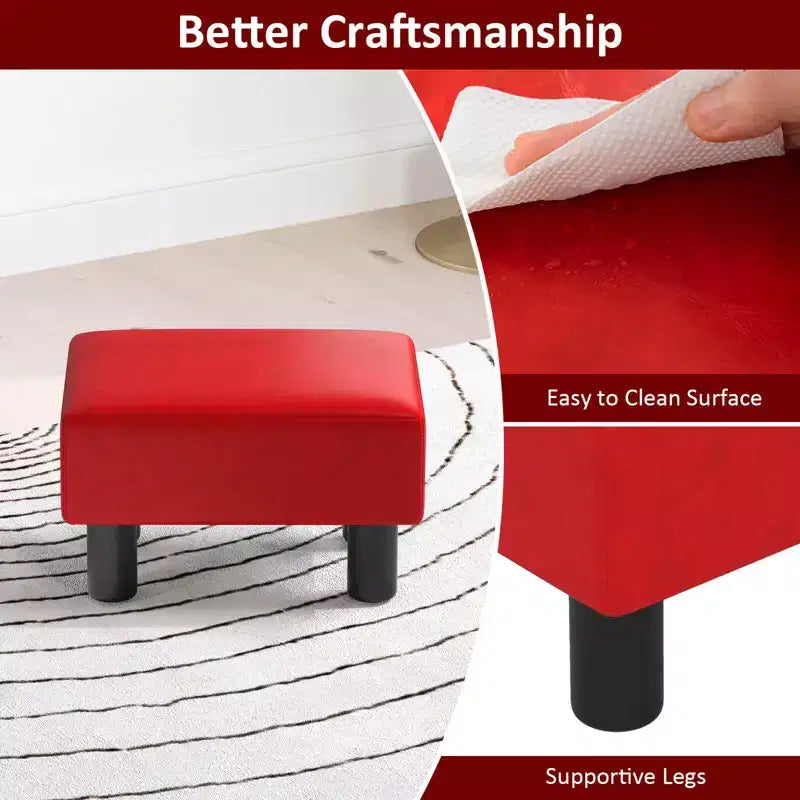 Repose-pieds ottoman rectangulaire en cuir synthétique, petit tabouret avec siège rembourré, blanc/noir/rouge