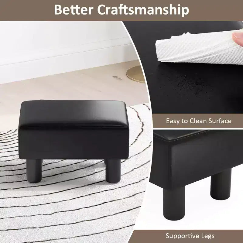 Repose-pieds ottoman rectangulaire en cuir synthétique, petit tabouret avec siège rembourré, blanc/noir/rouge