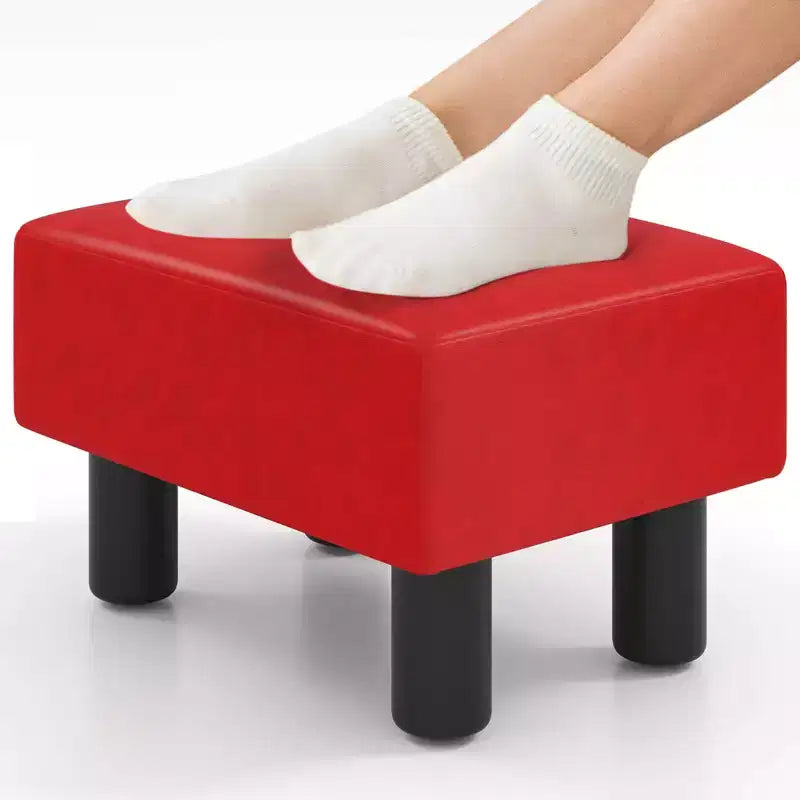 Repose-pieds ottoman rectangulaire en cuir synthétique, petit tabouret avec siège rembourré, blanc/noir/rouge