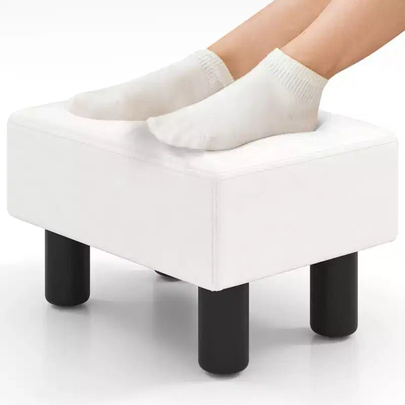Repose-pieds ottoman rectangulaire en cuir synthétique, petit tabouret avec siège rembourré, blanc/noir/rouge