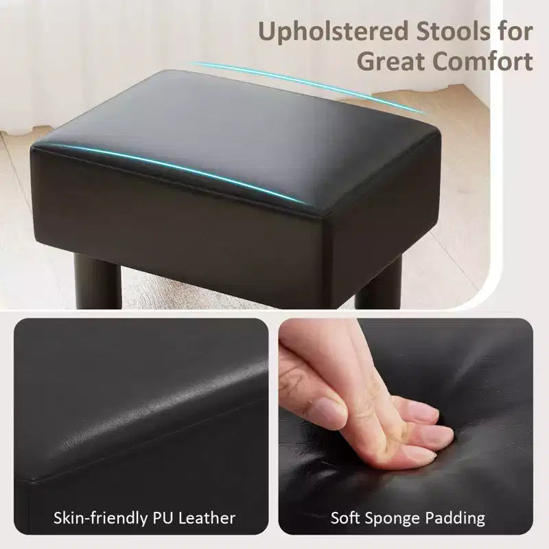 Repose-pieds ottoman rectangulaire en cuir synthétique, petit tabouret avec siège rembourré, blanc/noir/rouge