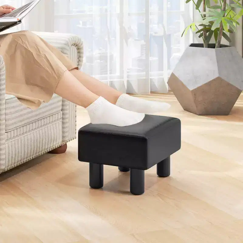 Repose-pieds ottoman rectangulaire en cuir synthétique, petit tabouret avec siège rembourré, blanc/noir/rouge