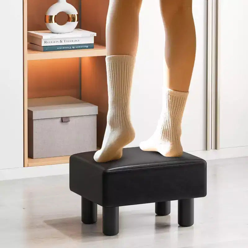 Repose-pieds ottoman rectangulaire en cuir synthétique, petit tabouret avec siège rembourré, blanc/noir/rouge