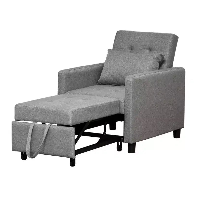 Canapé-lit convertible, transat multifonctionnel avec tissu capitonné, dossier inclinable, oreiller, gris