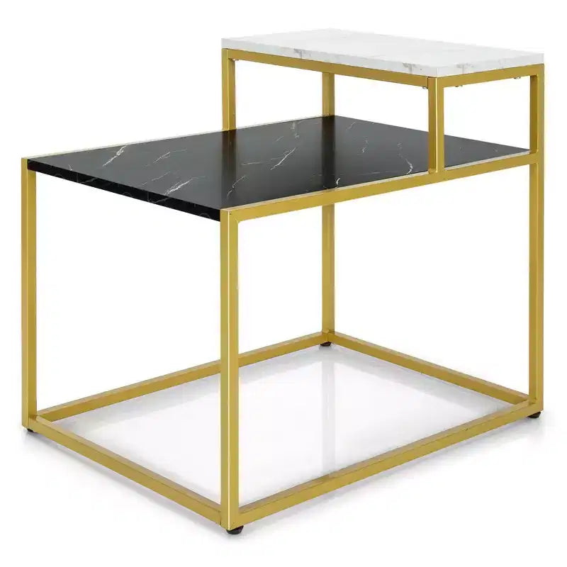 Table d'appoint à 2 niveaux, table de nuit à cadre métallique avec étagère de rangement pour le salon