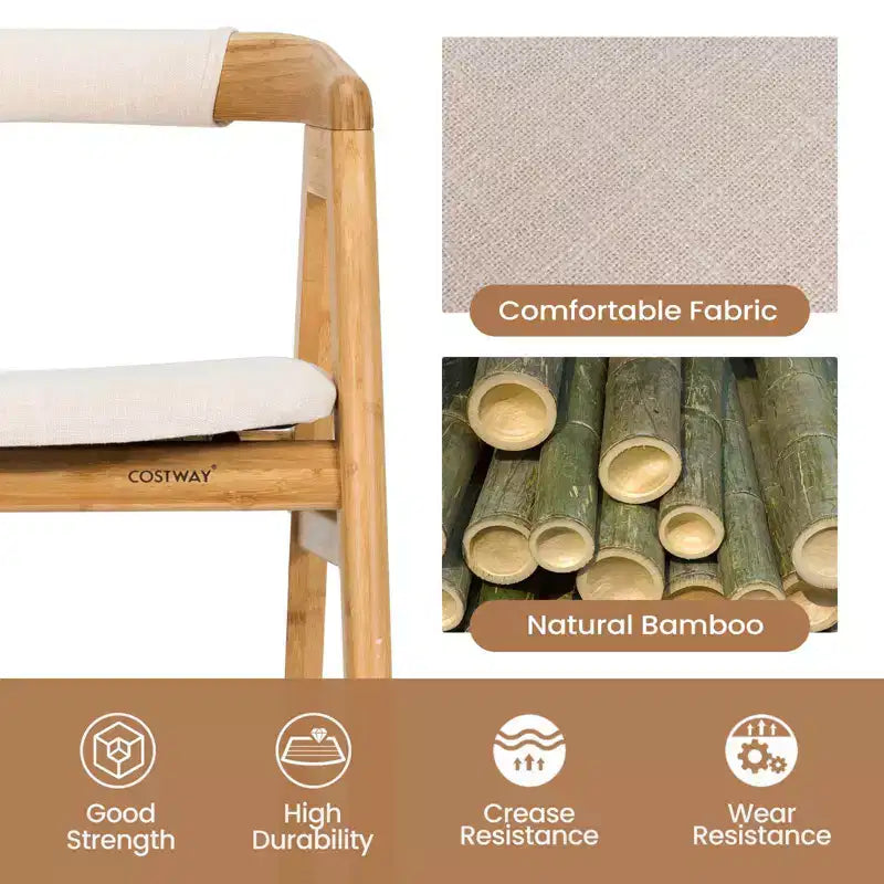 Lot de 2 fauteuils d'appoint en bambou, fauteuils de loisirs avec coussin d'assise