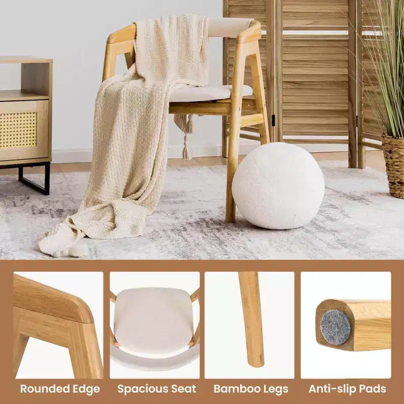 Lot de 2 fauteuils d'appoint en bambou, fauteuils de loisirs avec coussin d'assise