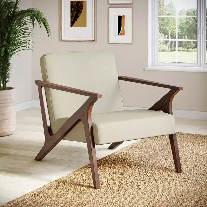 Fauteuil d'appoint rembourré, cadre en bois, style moderne milieu de siècle, 76 cm de large