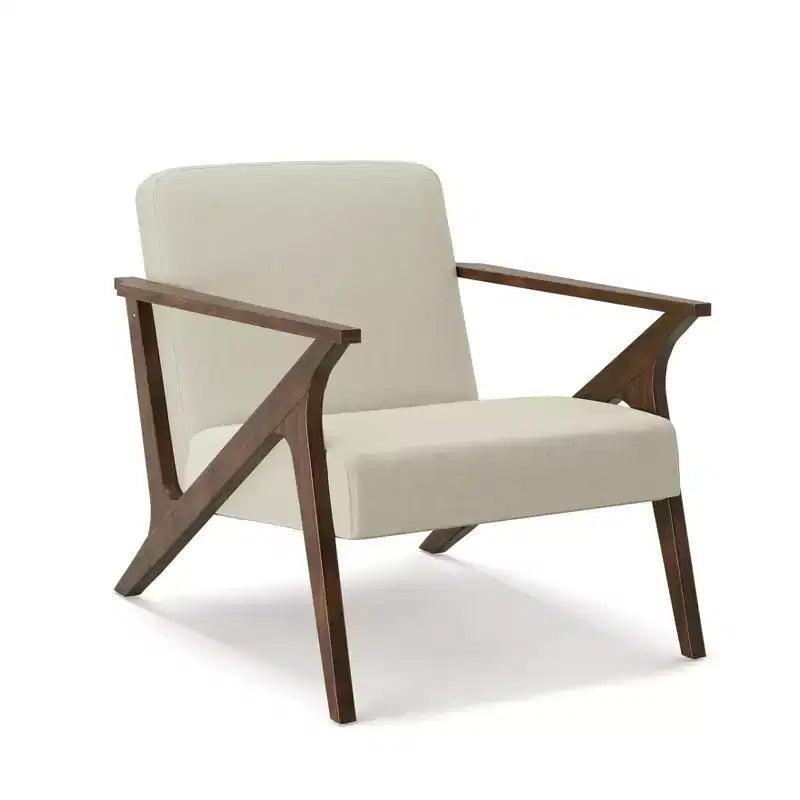 Fauteuil d'appoint rembourré, cadre en bois, style moderne milieu de siècle, 76 cm de large